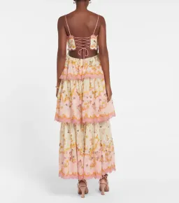 Zimmermann Laurel Frill Midi Dress Pink Green Floral  Size 0 / AU 8 for rent on The Volte - image 3