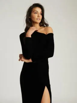 Reiss Bella Asymmetrical Neck Velvet Dress in Black Size AU 6 for rent on The Volte - image 2