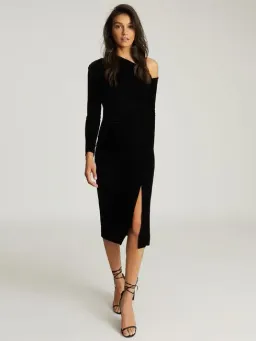 Reiss Bella Asymmetrical Neck Velvet Dress in Black Size AU 6 for rent on The Volte - image 1