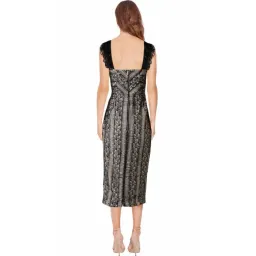 Rebecca Vallance Lou Lou Ruffle Pencil Midi Dress Lace Embroidered Black Size AU 8 for rent on The Volte - image 2