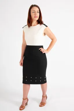 Hugo Boss Colour-Blocked Dress with Stud Trim Black Size 10  for rent on The Volte - image 2