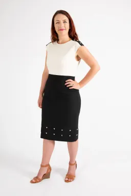 Hugo Boss Colour-Blocked Dress with Stud Trim Black Size 10  for rent on The Volte - image 1