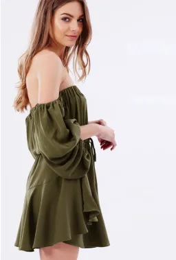 Shona Joy Leticia Off The Shoulder Tie Mini Dress Green Size 8 for rent on The Volte - image 4