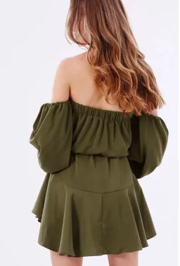 Shona Joy Leticia Off The Shoulder Tie Mini Dress Green Size 8 for rent on The Volte - image 3