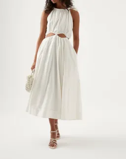 Aje Henriette Tie Strap Midi Dress Ivory Size 8 / S for rent on The Volte - image 1