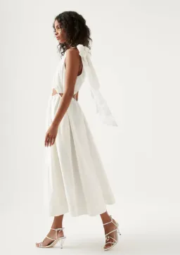 Aje Henriette Tie Strap Midi Dress Ivory Size 8 / S for rent on The Volte - image 2