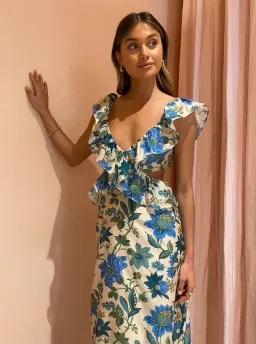Sir Celia Frill Midi Cutout Dress In Marguerite Print Green Floral Size 2 / 10  for rent on The Volte - image 4