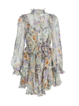 Zimmermann Tama Ruffle Mini Dress in Diamond Splice Floral Size 0/AU 8 for rent on The Volte - image 4