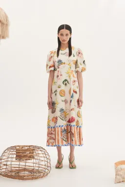 Alemais Theo Midi Linen Puff Sleeve Dress Print Size 12 for rent on The Volte - image 4