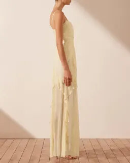Shona Joy Gina Ruched Frill Maxi Dress in Limoncello Size 6 for rent on The Volte - image 2