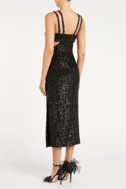 Rebecca Vallance Missing Hours Cut Out Midi Dress Black Size 4 for rent on The Volte - image 3