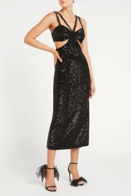 Rebecca Vallance Missing Hours Cut Out Midi Dress Black Size 4 for rent on The Volte - image 2