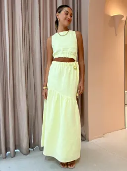 Sir the Label Francesca Asymmetrical Cut Out Dress in Butter Yellow Size 0/AU 6 for rent on The Volte - image 1