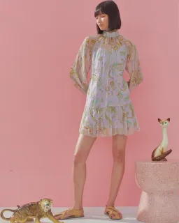 Alemais Marta Lilac Crinkle Silk Dress Print Size 6 for rent on The Volte - image 3