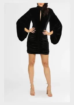 Rebecca Vallance Monica Long Sleeve Velvet Mini Dress Black Size 6 for rent on The Volte - image 1