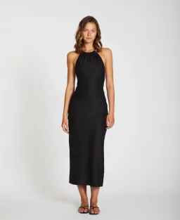 Lover Cindy Linen Halter Midi Dress Black Size 10 for rent on The Volte - image 1