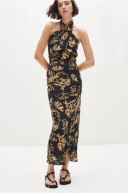 Shona Joy Dawn Silk Cross Front Halter Midi Dress Print Size 8 / S for rent on The Volte - image 1