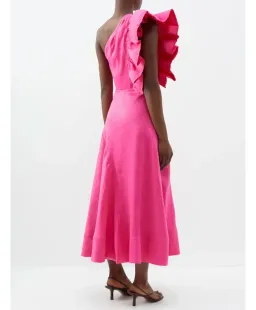 Aje Bonjour Asymmetric Midi Dress in Fuchsia Pink Size 16 (fit~14) for rent on The Volte - image 2