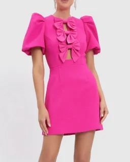 Rebecca Vallance Cecily Bow Mini Dress Hot Pink Size 10 for rent on The Volte - image 5