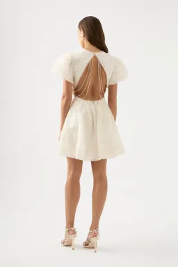 Aje Vera Beaded Flower Mini Dress White Size 6 for rent on The Volte - image 2