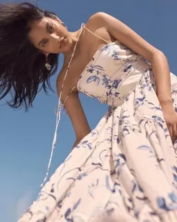 Aje Charlotte Midi Dress Navy Vine Print Size 6 for rent on The Volte - image 4