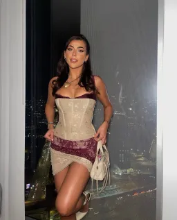 House of CB Mistress Rocks Mulberry Corset & Mini Skirt Beige Size L for rent on The Volte - image 2