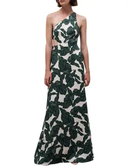Rachel Gilbert Byron Maxi Dress Cutout Green Floral Linen Size 2 / AU 10 for rent on The Volte - image 2