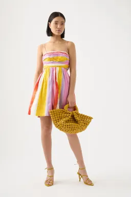 Aje Aurora Stripe Liza Ruched Baby Doll Mini Dress Cut Out Multi-colored Size AU 12 for rent on The Volte - image 1