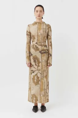 Camilla and Marc Khya Printed Midi Dress Kairi Beige Print Size 8  for rent on The Volte - image 1