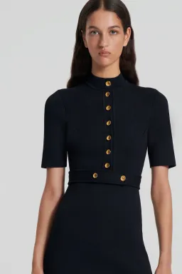 Scanlan Theodore Crepe Knit Mini Button Dress In Black Size XS / AU 6 for rent on The Volte - image 3
