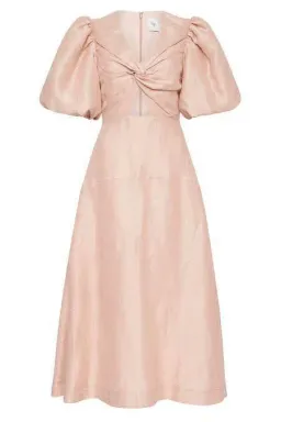 AJE DUSK KNOT PUFF SLEEVE MIDI DRESS BLUSH SIZE 8 for rent on The Volte - image 4