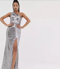 Bariano Silver Sequence Split Gown Silver Size AU 6 for rent on The Volte - image 1