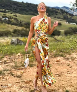 Sonya Moda Nour Yarden Floral Maxi Dress Cutout One Shoulder Yellow Size AU 8 for rent on The Volte - image 7