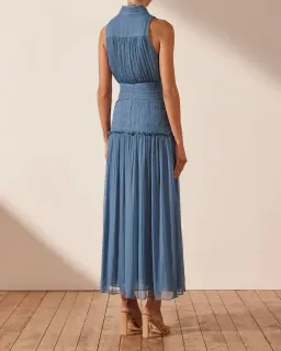 Shona Joy Noemi Sleeveless Button Up Midi Dress Blue Size 10 for rent on The Volte - image 3