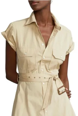 Ralph Lauren Belted Tiered Cotton Utility Midi Dress in Beige Size 6 for rent on The Volte - image 2