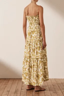 Shona Joy Saffron Shirred Tiered Midi Dress Print Size 14 for rent on The Volte - image 4