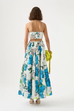 Aje Botanical Tiered Maxi Dress Cool Camelia Blue White Floral Size AU 10 for rent on The Volte - image 3