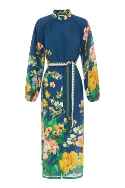 Alemais Lyla Midi Shirtdress Blue Linen Long Sleeve Button Down Floral Navy Size AU 10 for rent on The Volte - image 5