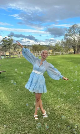 Leo Lin Alexandra Belted Mini Dress Cornflower Blue Size AU 10 for rent on The Volte - image 2