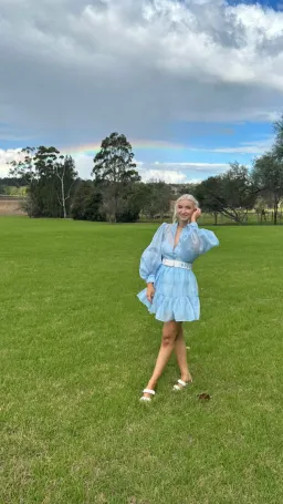 Leo Lin Alexandra Belted Mini Dress Cornflower Blue Size AU 10 for rent on The Volte - image 1