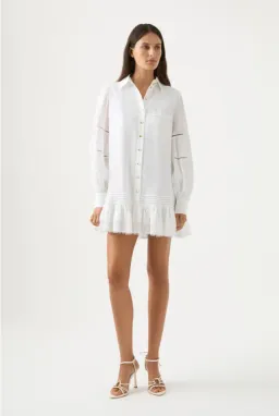Aje Lotus Shirt Dress White Size 16 for rent on The Volte - image 1
