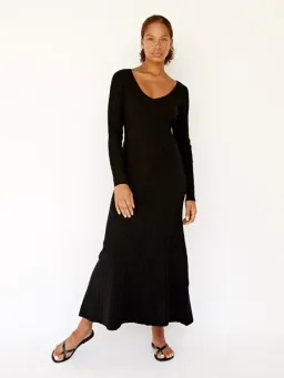 Anna Quan Jacquelin Ribbed Long Sleeve Midi Dress in Black / Raven Size 6 for rent on The Volte - image 1