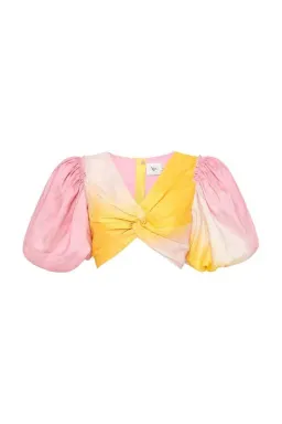 Aje Cloud Burst Puff Sleeve Cropped Top Tie Dye Pink Size 12 for rent on The Volte - image 5