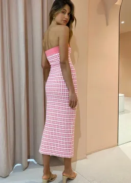 By Johnny Isabella Check Strapless Knit Dress Pink Size Small/Au 8 for rent on The Volte - image 3