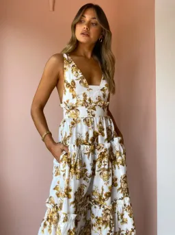 Shona Joy Bella Plunged Tiered Midi Dress Print Size 10  for rent on The Volte - image 2