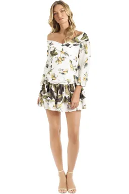 Pasduchas Spritzer Splice Off Shoulder Mini Dress Print Size 8  for rent on The Volte - image 1