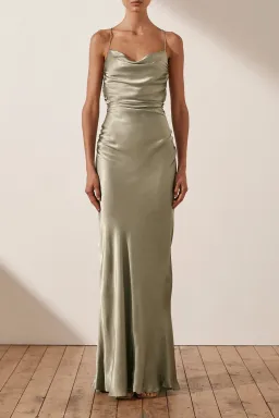 Shona Joy La Lune Lace Back Maxi Dress Sage Size 6  for rent on The Volte - image 1