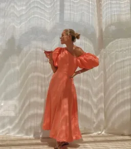 Aje Maia Midi Dress Coral Size 10 / M for rent on The Volte - image 4