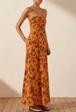 Shona Joy Uli Linen Corded Strapless Maxi Dress Print Size 10 / M for rent on The Volte - image 1