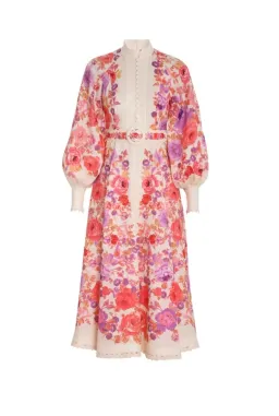 Zimmermann The Raie Billow Sleeve Midi Dress in Red/Purple Floral Size 3 / AU 14 for rent on The Volte - image 3